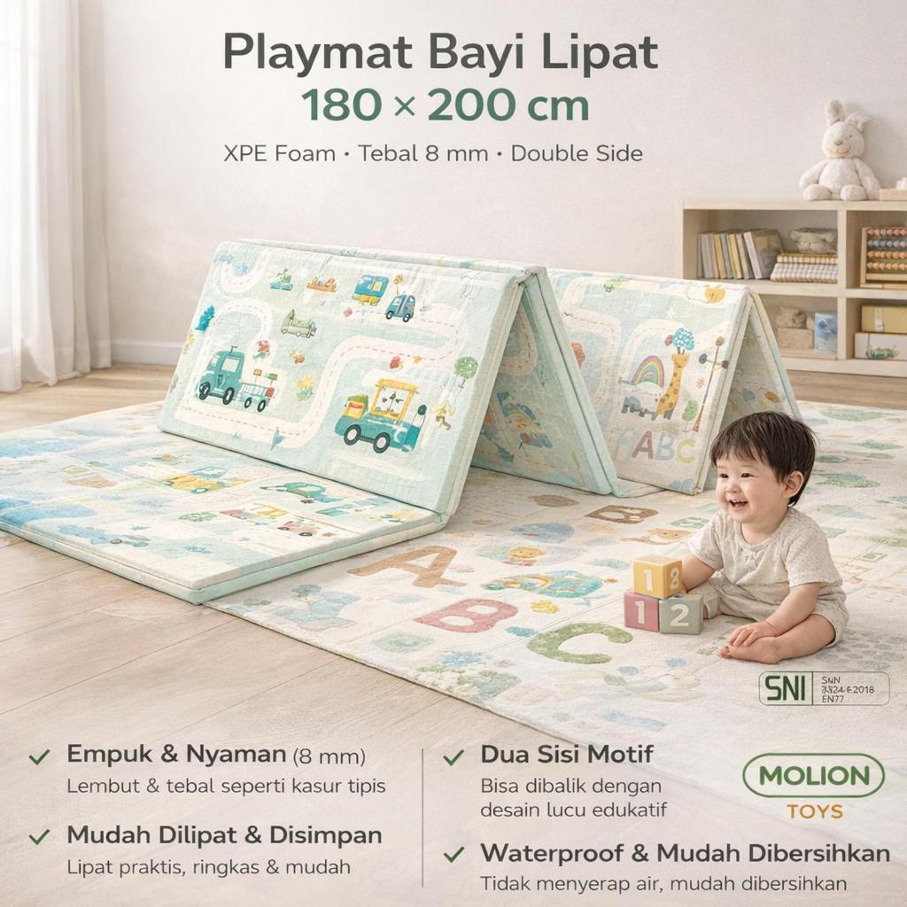 HAPPY MOMO PLAYMATE BABY | MATRAS BAYI | TIKAR LIPAT UKURAN 180X200CM TEBAL 1CM
