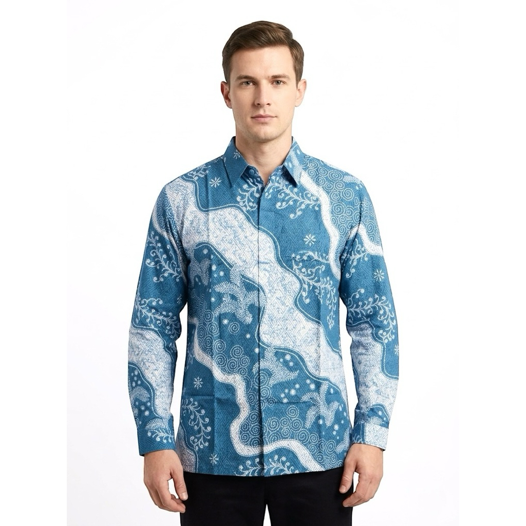 |Magnus| Kemeja Batik Pria Lengan Panjang Bahan Katun 40S Lapis Furring Arrow Warna Biru