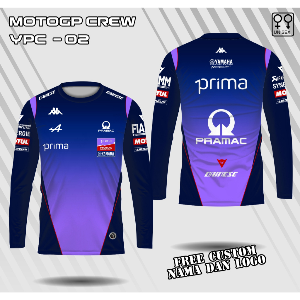 jersey crew motogp team yamaha pramac lengan panjang baju motogp yamaha prima kaos yamaha prima