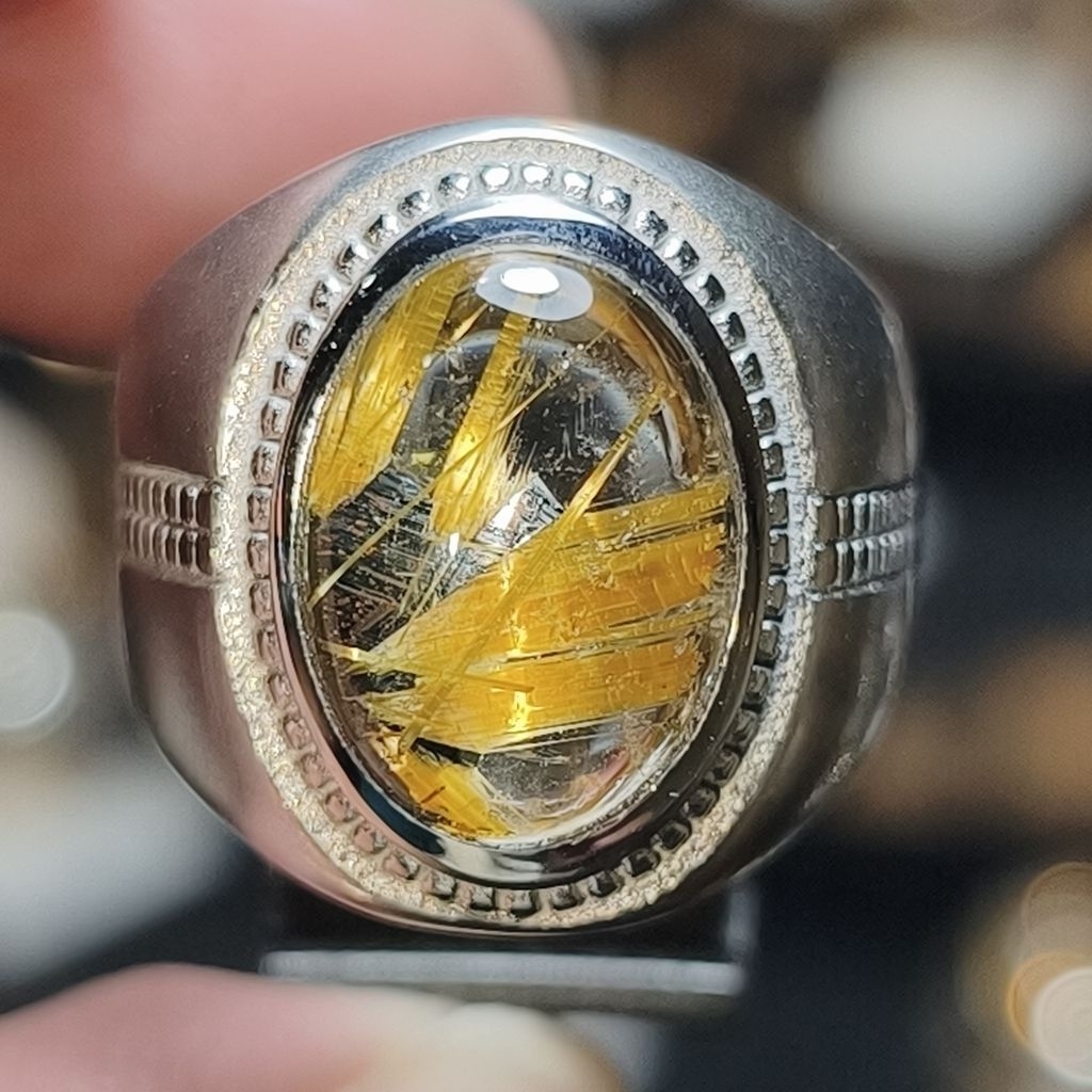 BATU KECUBUNG SERAT EMAS BADAR BESI PYRITE ring size 8