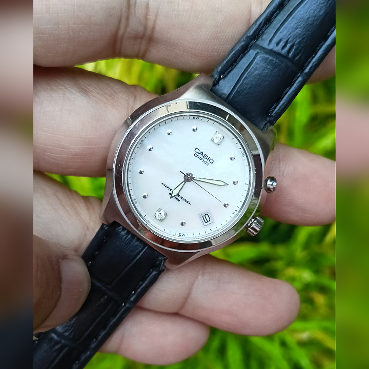 CASIO EDIFICE EFL-115 White Silver LED Light Original Second | Jam Tangan Vintage Wanita