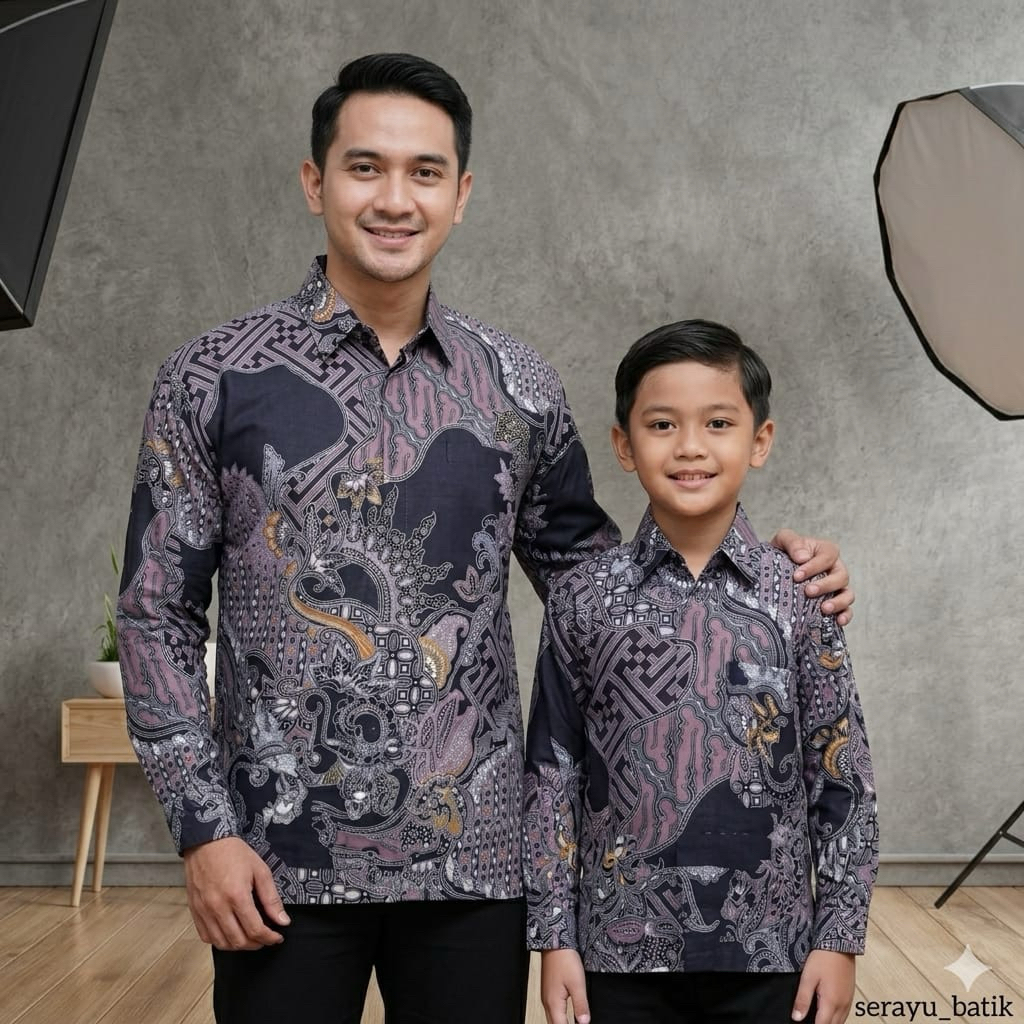 Kemeja Batik Couple Bapak Dan Anak Katun Solo Premium Batik Couple Ayah Dan Anak Lengan Panjang Warn