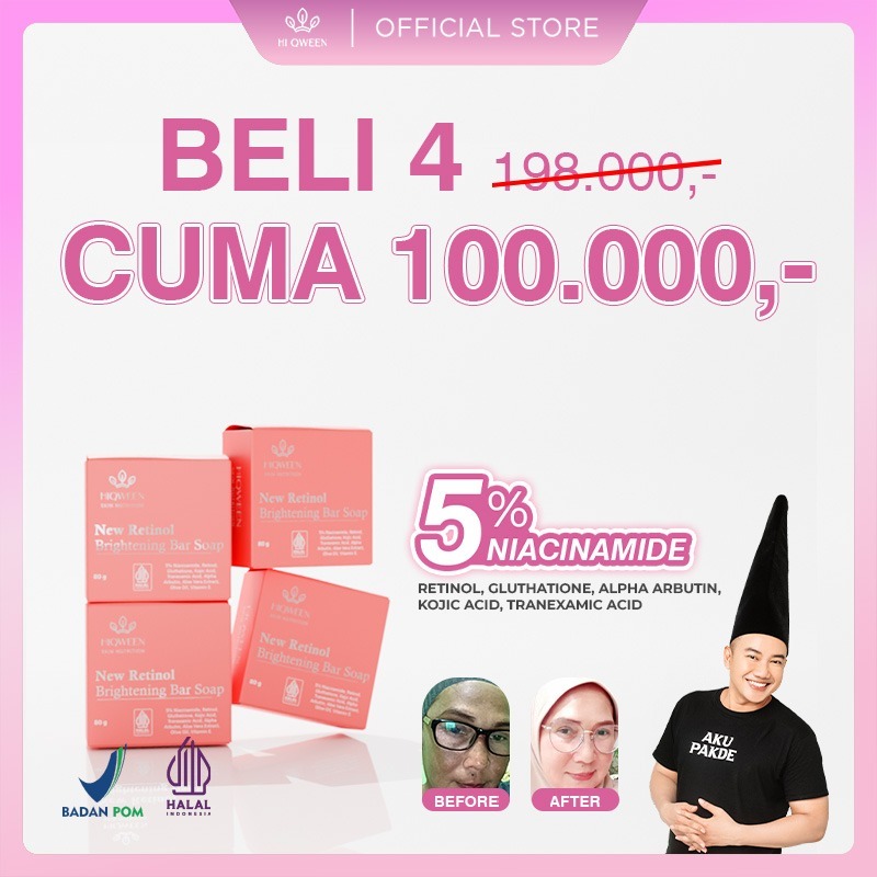 Hiqween NEW Retinol Brigthening Soap SABUN FLEK 100RB Get4 Facial Wash Sabun Pemutih Penghilang Flek
