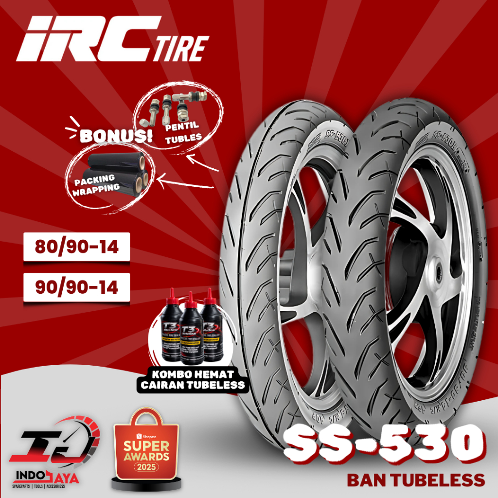 [PAKET SEPASANG] BAN LUAR TUBELESS IRC SS-530F & SS-530R (80/90-14 & 90/90-14) BAN DEPAN DAN BELAKAN
