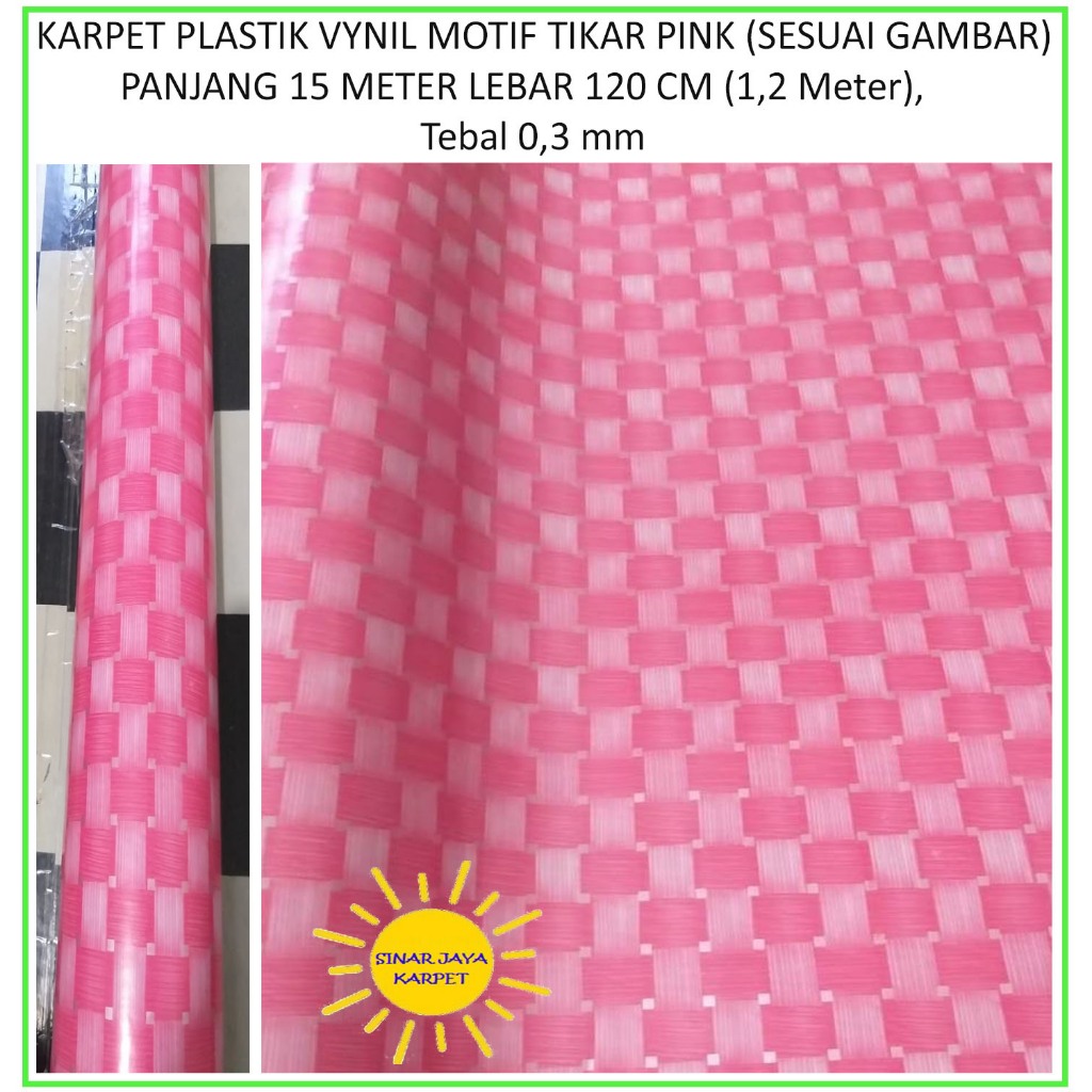 Karpet Lantai Plastik Vinyl 1 ROLL Panjang 15 Meter Lebar 1.2m MOTIF PINK KOTAK (SESUAI GAMBAR)