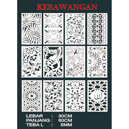 KRAWANGAN PVC FOAMBOARD  30CM X 60CM TEBAL 5MM / ORNAMEN PVC FOAM BOARD /PARTISI SEKAT RUANGAN INDOO