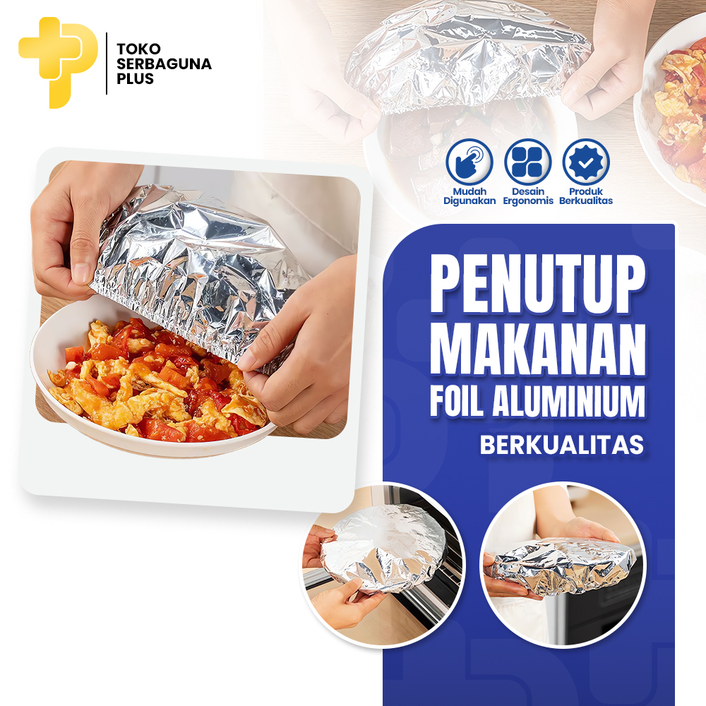 Penutup Makanan Aluminium Foil Elastis Mangkuk Kotak Bekal Bulat Persegi Diameter 20cm