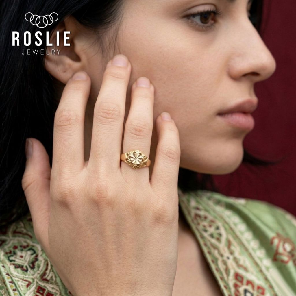 Cincin Dubai Ukir Circle Bold Gold (One Size / All Size) Tidak Mudah Karat - Roslie Jewelry