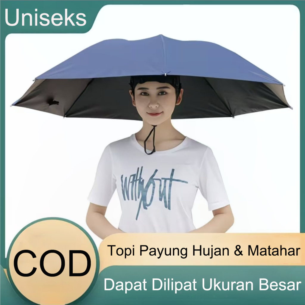 Payung Kepala Topi Besar Dewasa Otomatis Pengikat untuk Golf Mancing Payung Lipat 55cm 69cm 77cm