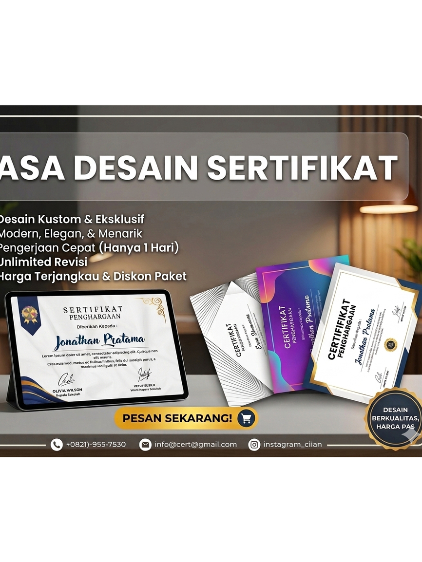 Jasa Desain Sertifikat Profesional | Custom Sertifikat Seminar, Lomba, Piagam Penghargaan
