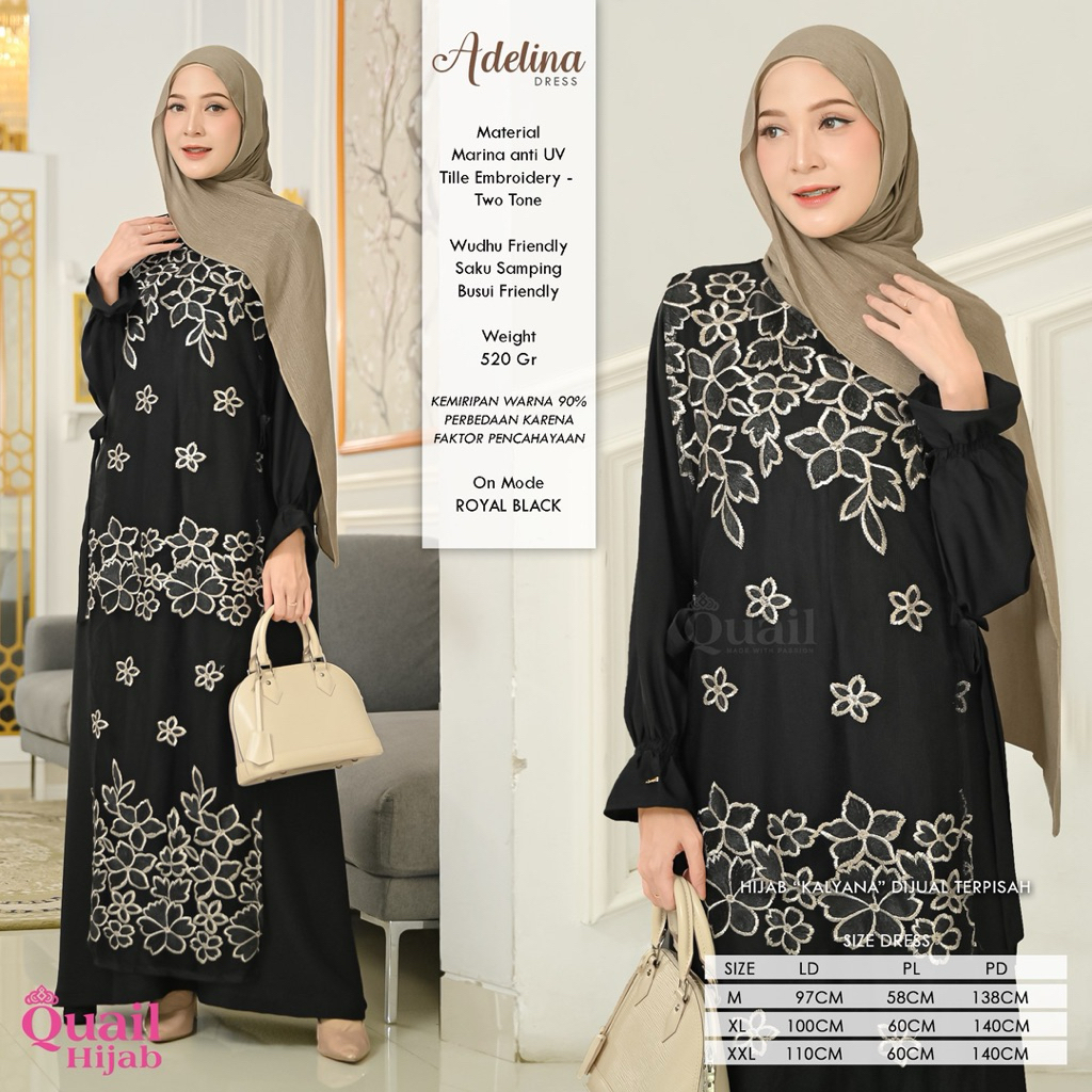 Adelina Dress by Quail Hijab - Gamis Bordir Mewah Material Anti UV