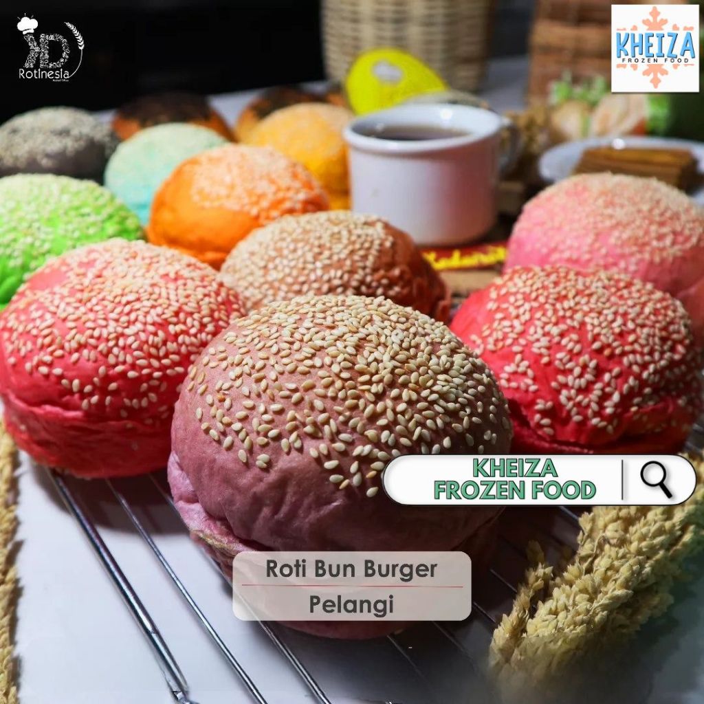 ROTI BUN BURGER PELANGI Standard Mini Warna Warni isi 10pcs - Kheiza Frozen