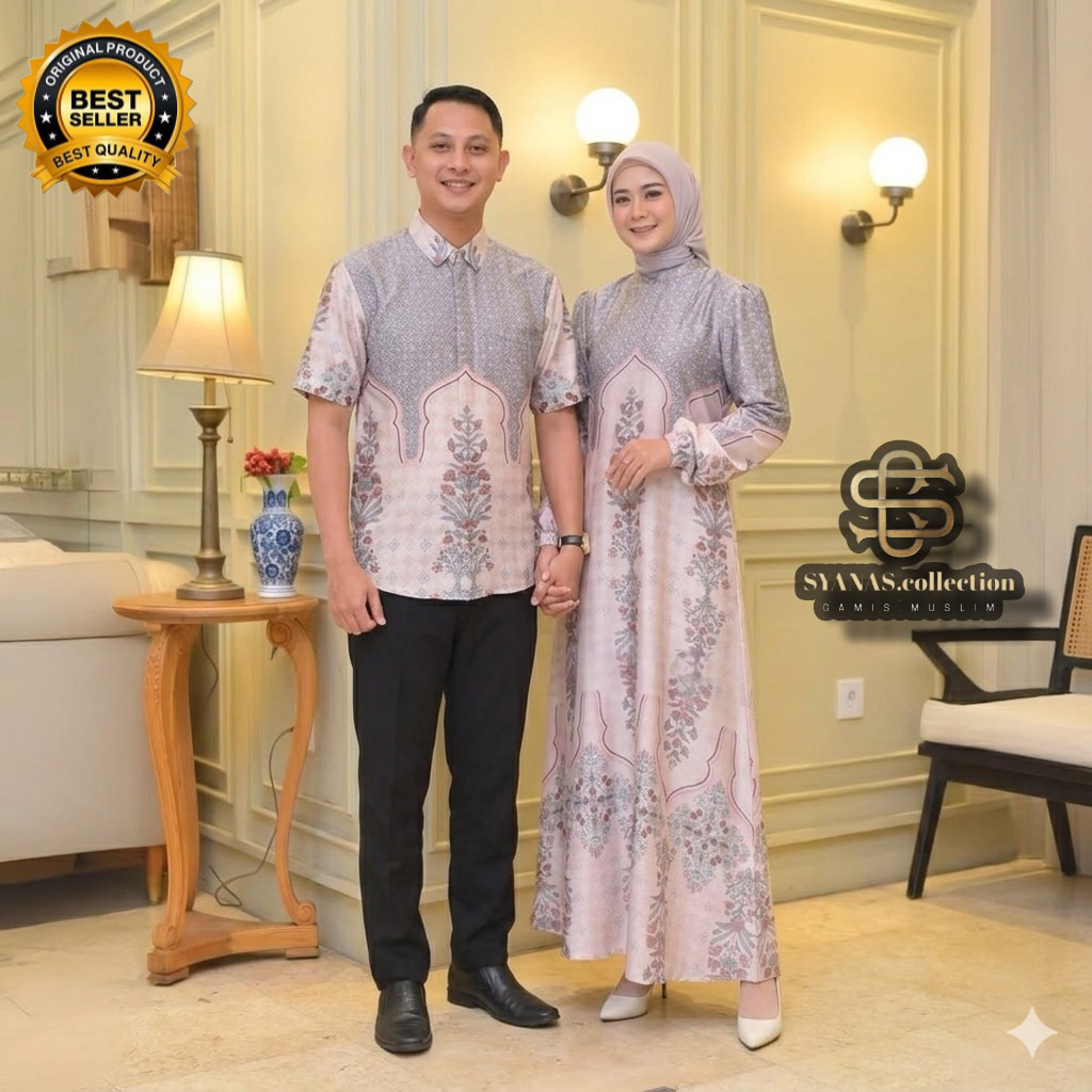 Gamis Couple Suami Istri SABRINA Silk Premium Terbaru Gamis Motir Terbaru Mewah&Elegan