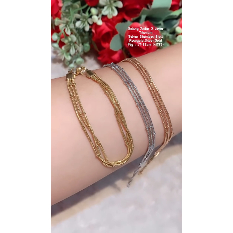 Gelang Titanium Jedar 3 Layer kualitas premium anti karat anti hitam tidak mudah luntur korean style