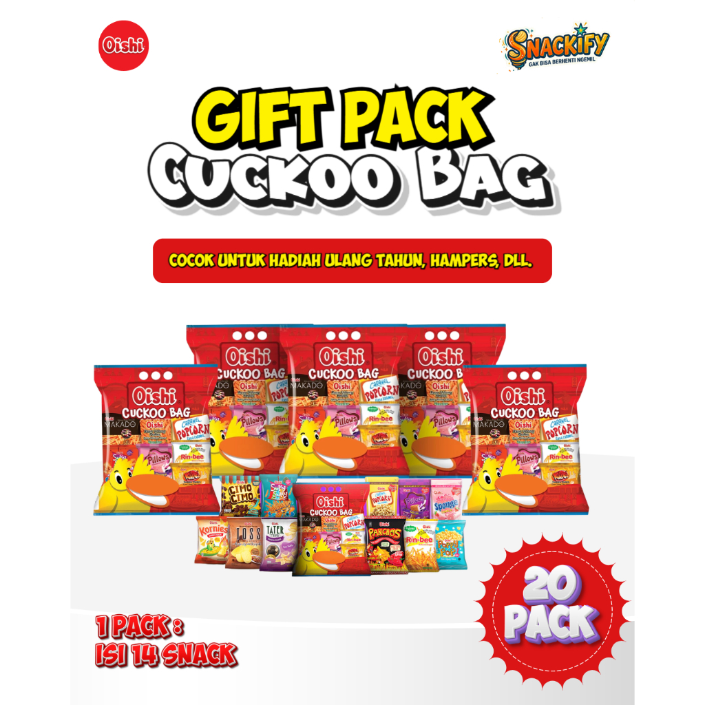 Paket 5/10/15/20 Pack Oishi Cuckoo Bag Gift Pack - Snack Box Bingkisan Hadiah Ulang Tahun Anak Custo