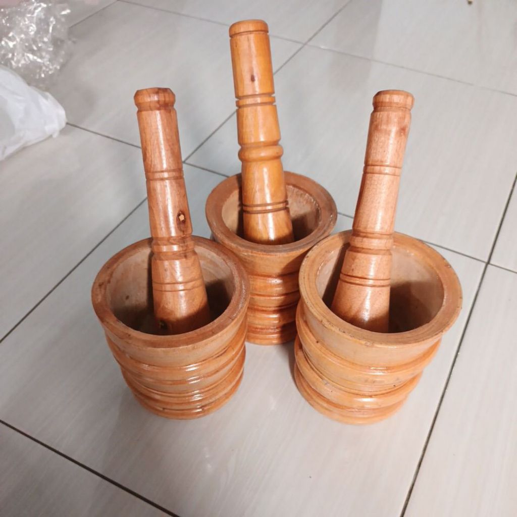 LUMPANG KAYU MINI LESUNG BAMBU TUMBUKAN KAYU