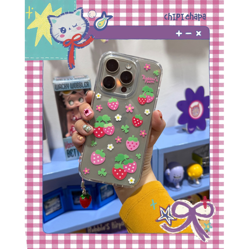 CHIPI CHAPA Rubbies Room Strawberry Glitter iPhone Case – Cute Aesthetic Clear Cover