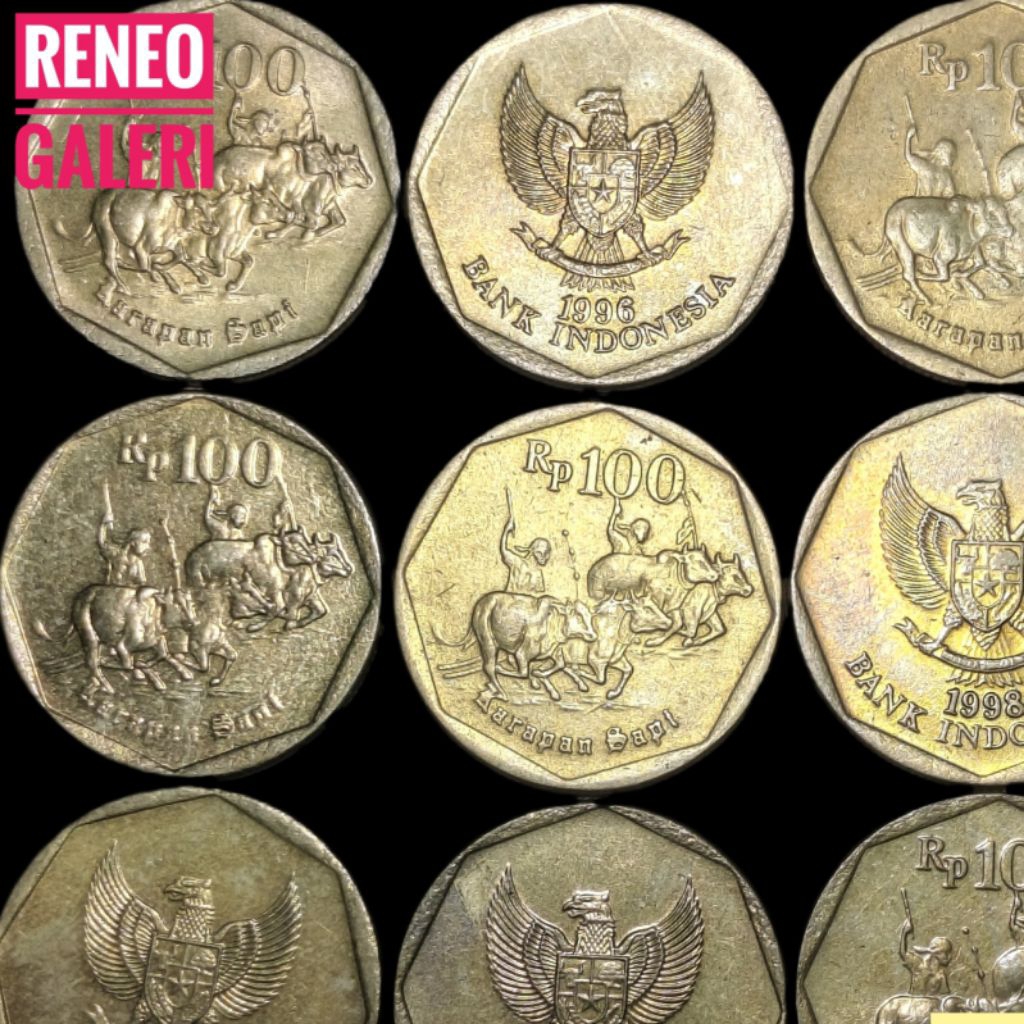 VF cuci 100 Rupiah Karapan Sapi Kuning uang koin kuno logam Indonesia original asli tahun campur 199