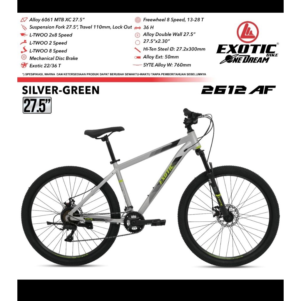 mtb 27,5 exotic garansi 5 tahun rangka almunium