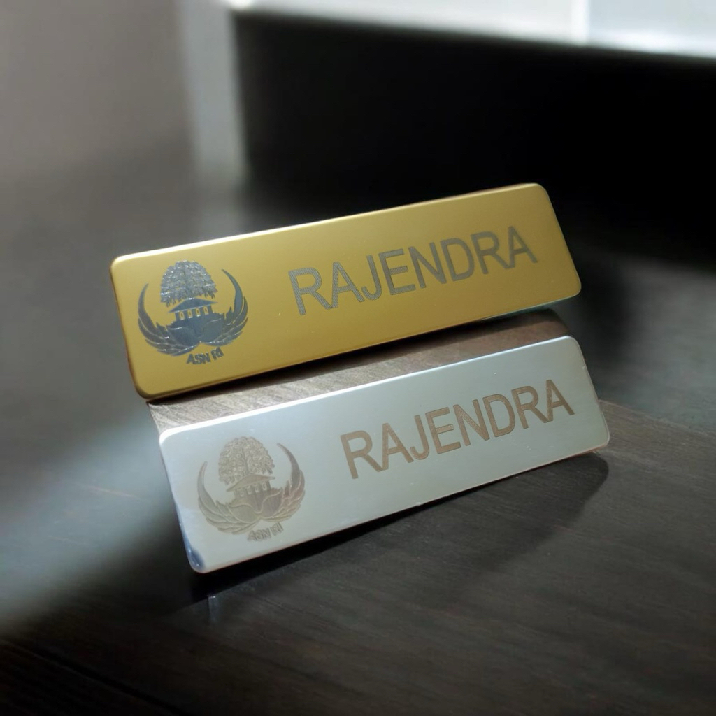 Papan nama logo korpri plat stainles mirror kancing magnet - name tag asn korpri magnet