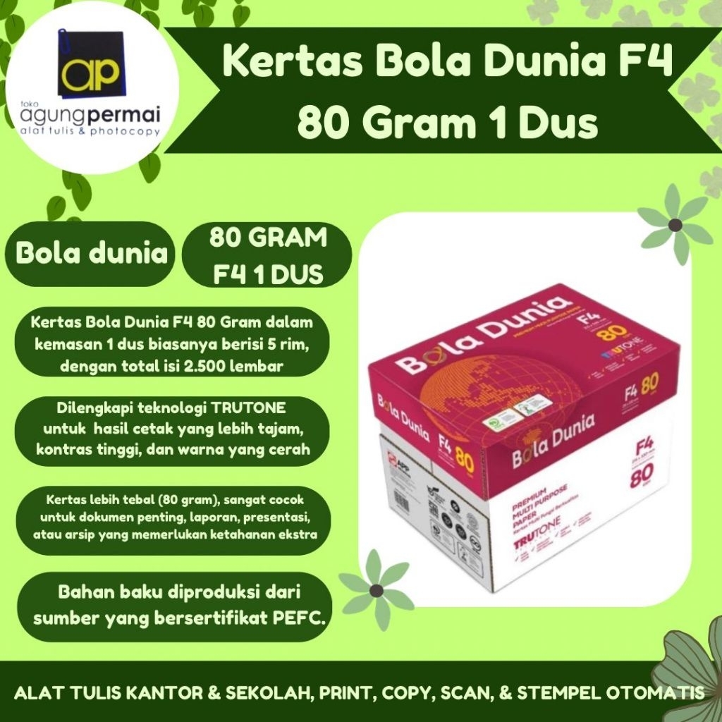 Kertas Bola Dunia F4 80Gram/Gsm (1Dus)