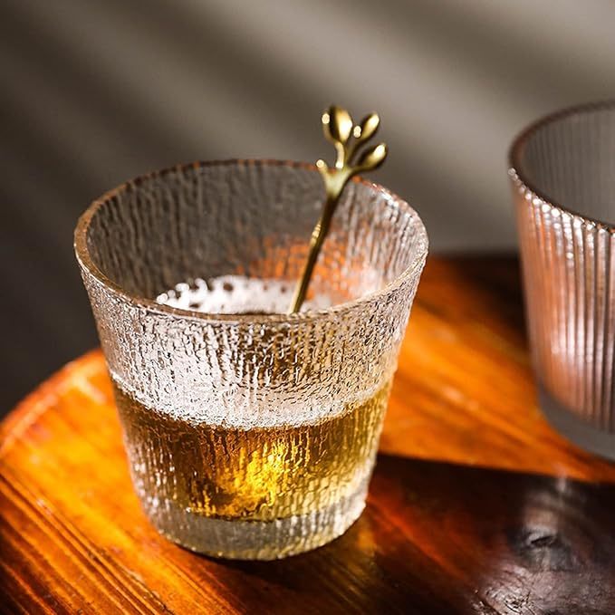 SUPERMARKET IMPORT Gelas Minum Kaca Transparan 290ML Aesthetic Minimalis Motif Bark Glass Cup 8080B 