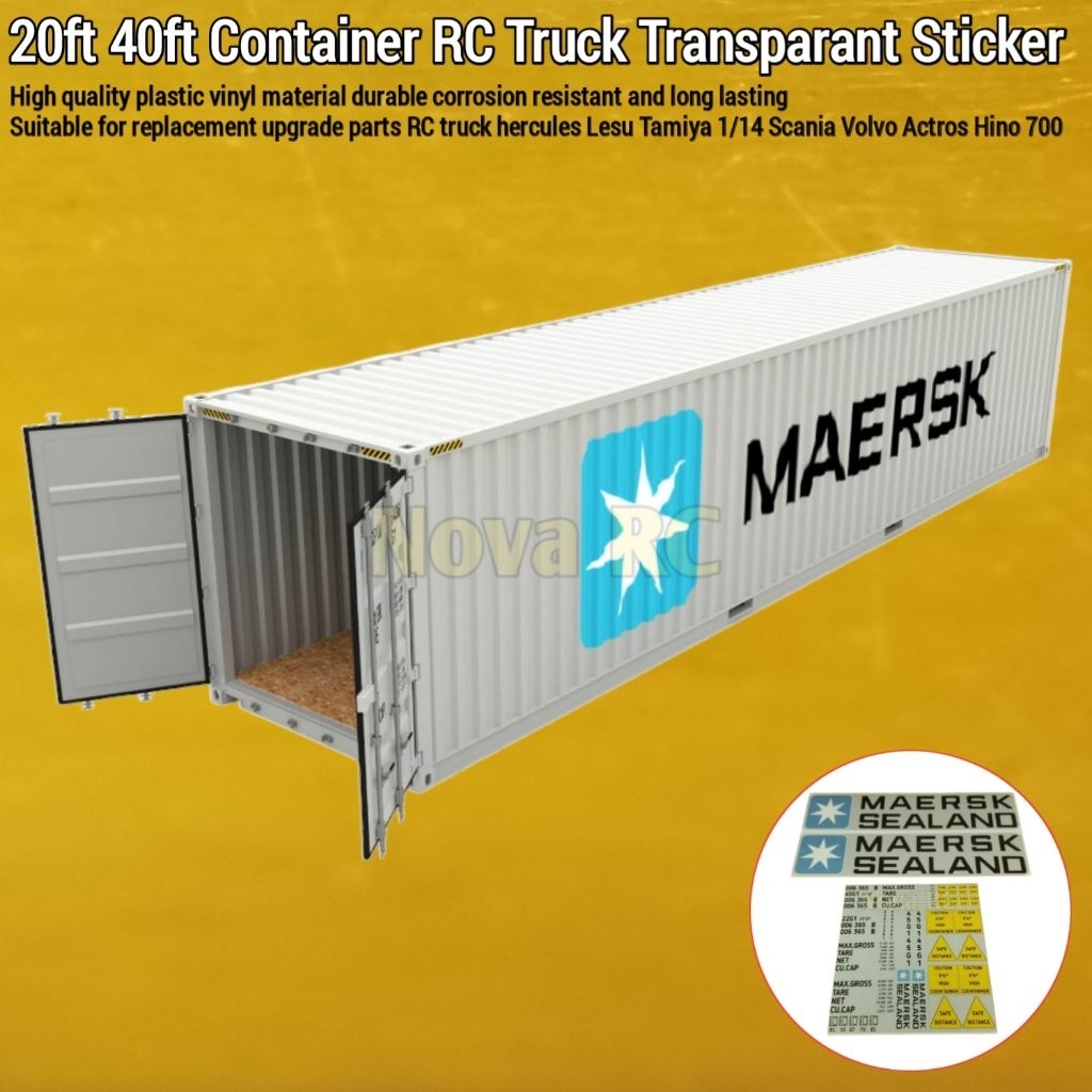 Set stiker Peti kemas 20ft 40ft Maersk Sealand cocok untuk aksesoris RC truk 1/14 hercules lesu tami