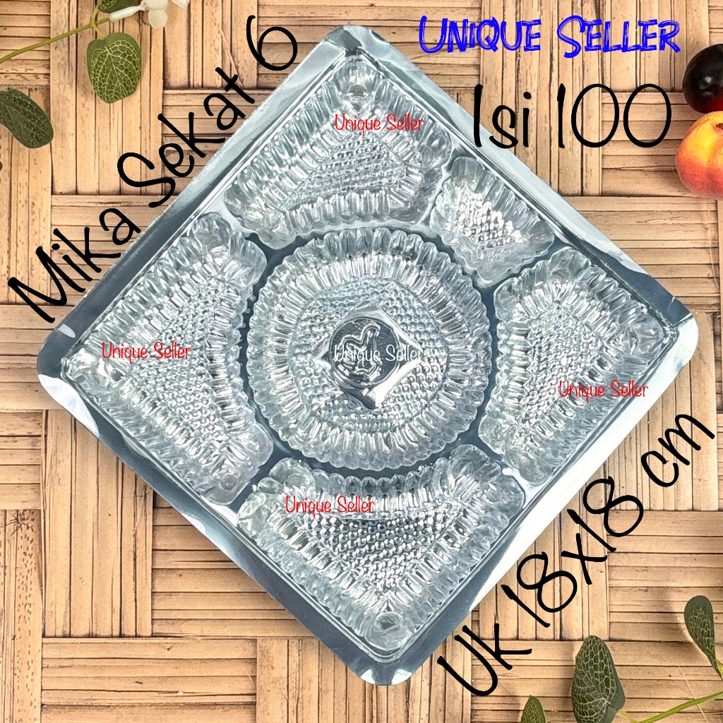 Mika Sekat 6 Tebal Uk 18 cm isi 100 pcs JPL untuk Dus Nasi 18x18 cm / Mika Sekat 6 Bening Uk 18 x 18