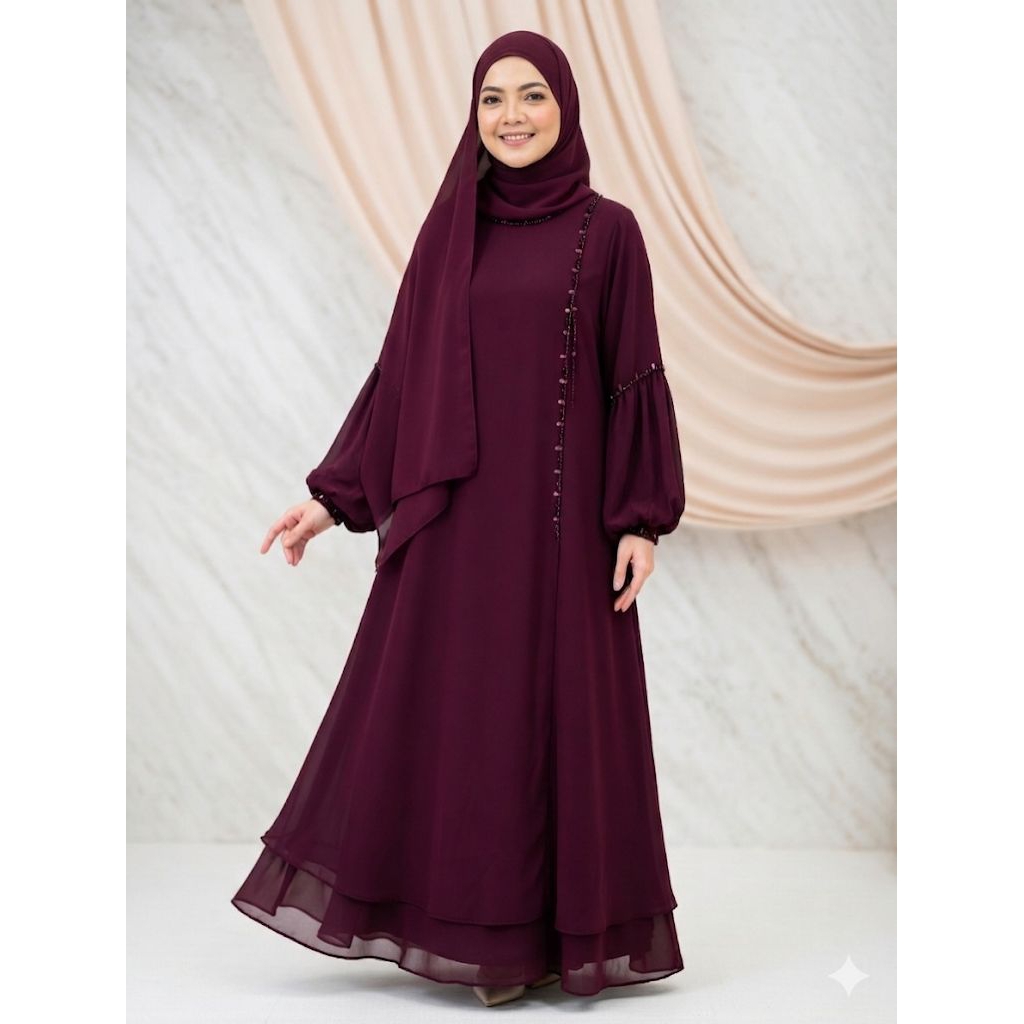 Medina Abaya Set Hijab Alvaro Collection Ceruty Baby Doll Full Furing Payet Mewah Gamis Premium Non 