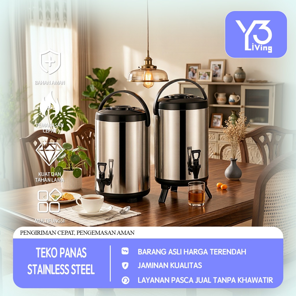 Ytiga Living Milk Tea Bucket Stainless SUS304 10L/12L – Termos Air Panas Dingin Dispenser Prasmanan 