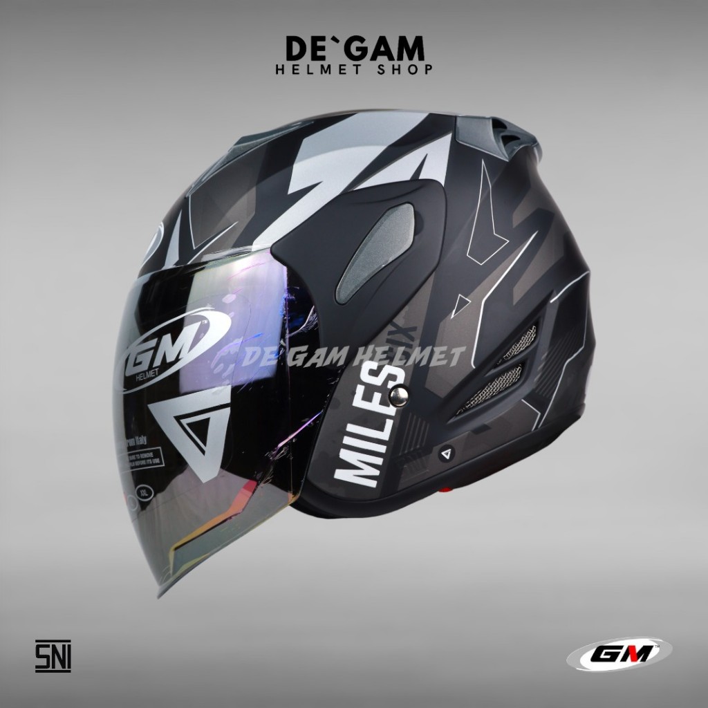 GM Fighter SR Motif Six Miles - Black/Silver Doff - Helm Half Face