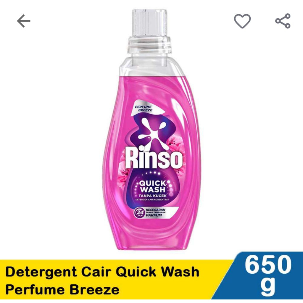 RINSO DETERJEN CAIR QUICK WASH BOTOL 650gr