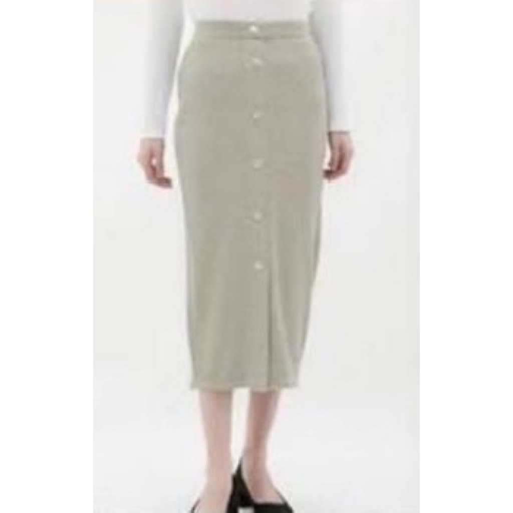 Rok soft knit ribbed front button midi skirt abu size m brand gu uniqlo