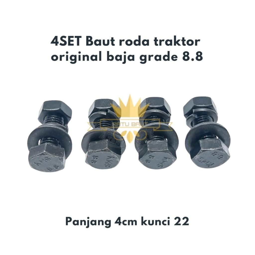 Baut Roda Traktor Baja Grade 8.8 Kunci 22 Paket 4 Set / Baut Roda Kolektor Baja M14 Kunci 22 Panjang