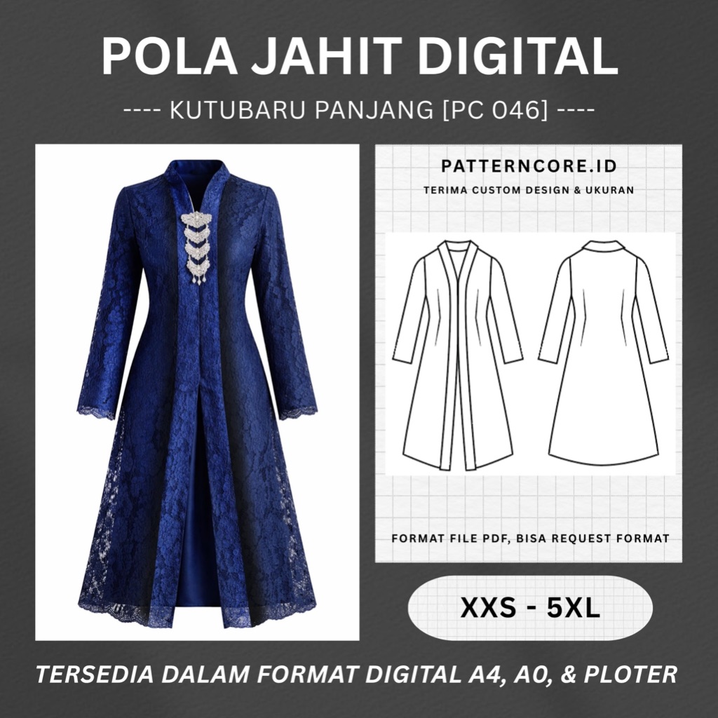 Pola Jahit Digital - Kebaya Kutubaru Panjang