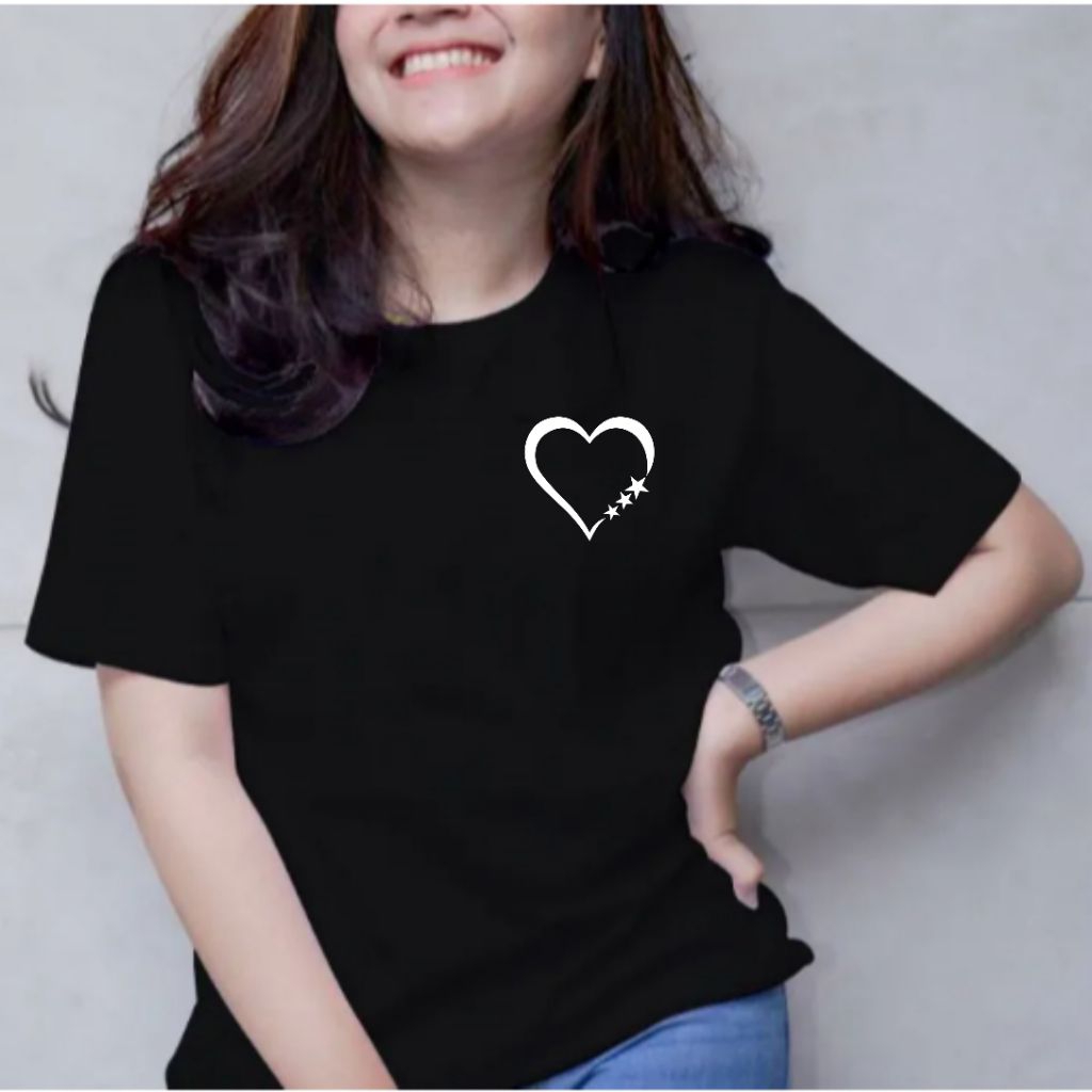 Baju Kaos Love Bintang Tiga Wanita Lengan Pendek Lengan Panjang