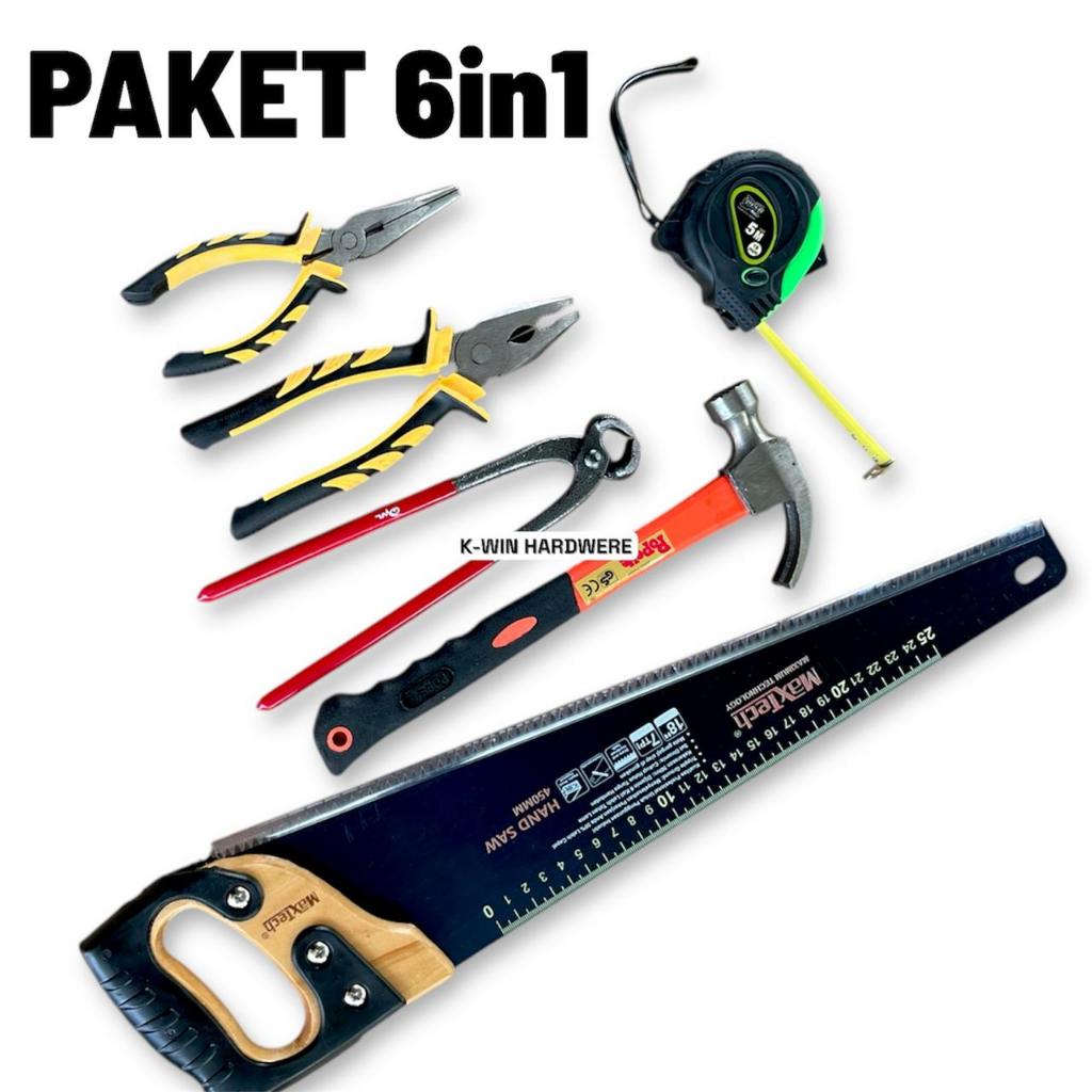 6in1 Alat Pertukangan Gergaji Kayu Gorok 18" Gagang Kayu Handle Karet Palu Kambing WOLF 8 Oz Claw Ha