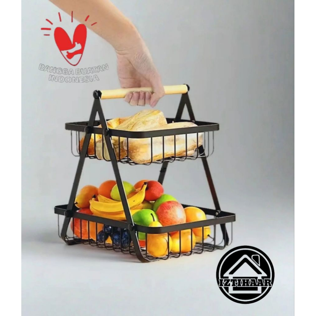 keranjang Rak Buah Kayu ,rak sayuran rak besi dan Besi 2 Tingkat Serbaguna rak sayuran rak buah-buah