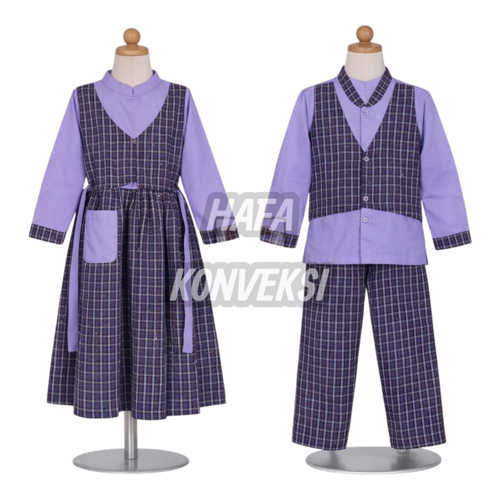Seragam Muslim Anak Tk / Baju Muslim Gamis TK Ungu Rompi kotak