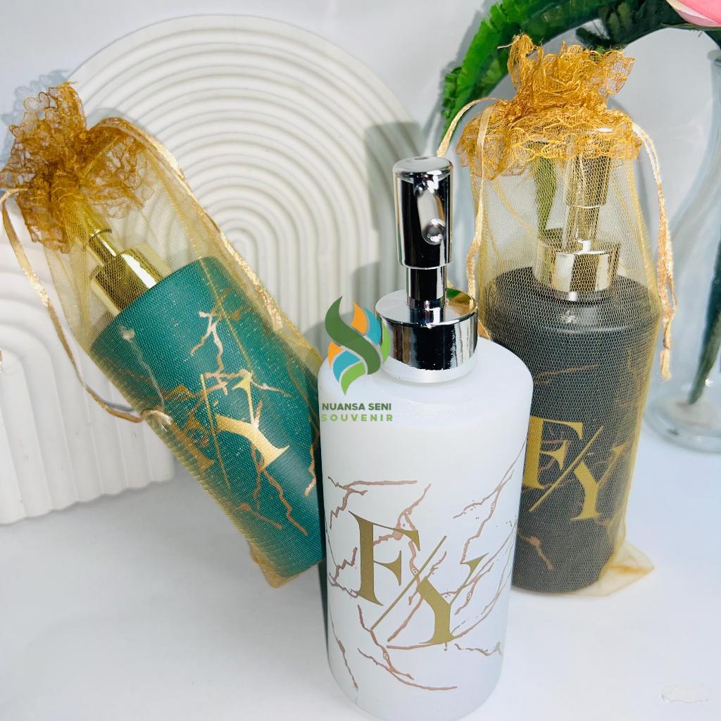 Souvenir Botol Sabun Pump Bottle Soap Dispenser Glass Kaca Motif Marble Sablon Custom