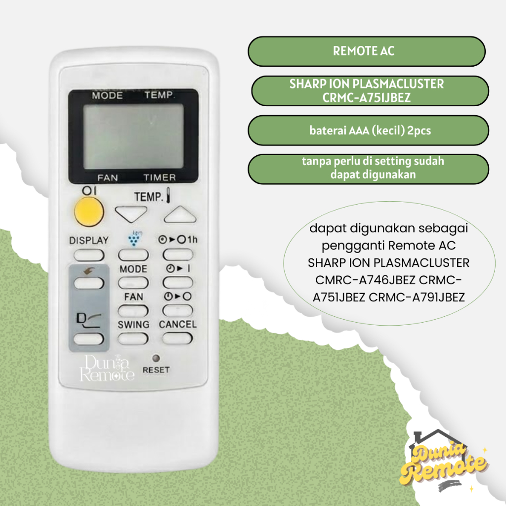 Remot Remote AC SHARP CMRC-A746JBEZ CRMC-A751JBEZ CRMC-A791JBEZ PLASMACLUSTER ION SHARP TOMBOL OREN