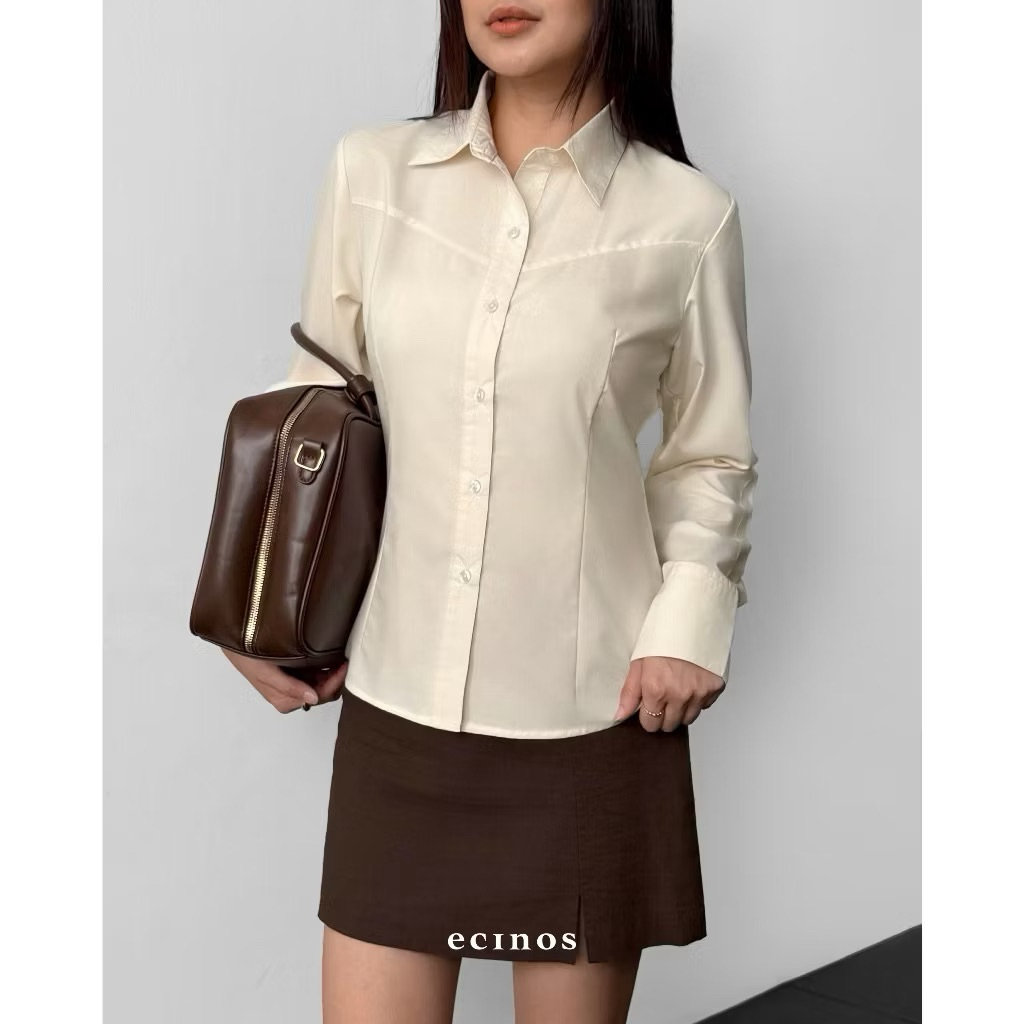 ECINOS - Lawyer Fitted Shirt 2.0 Warna Butter | Atasan Wanita | Kemeja Wanita | Baju Atasan Wanita T
