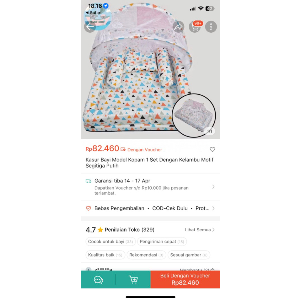 kasur bayi set kelambu motif segitiga
