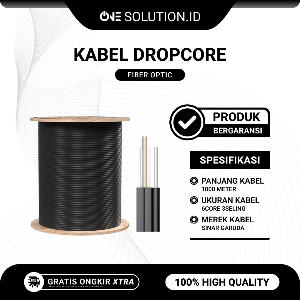 Kabel Dropcore Fiber Optic 6 Core 3 Seling Panjang 1KM Kualitas Tinggi Kelas Terbaik
