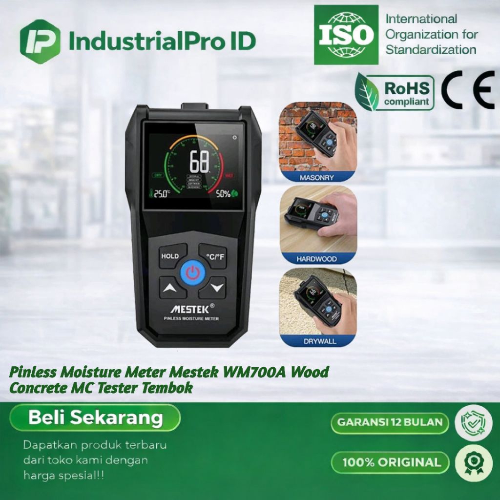 Pinless Moisture Meter Mestek WM700A Wood Concrete MC Tester Tembok
