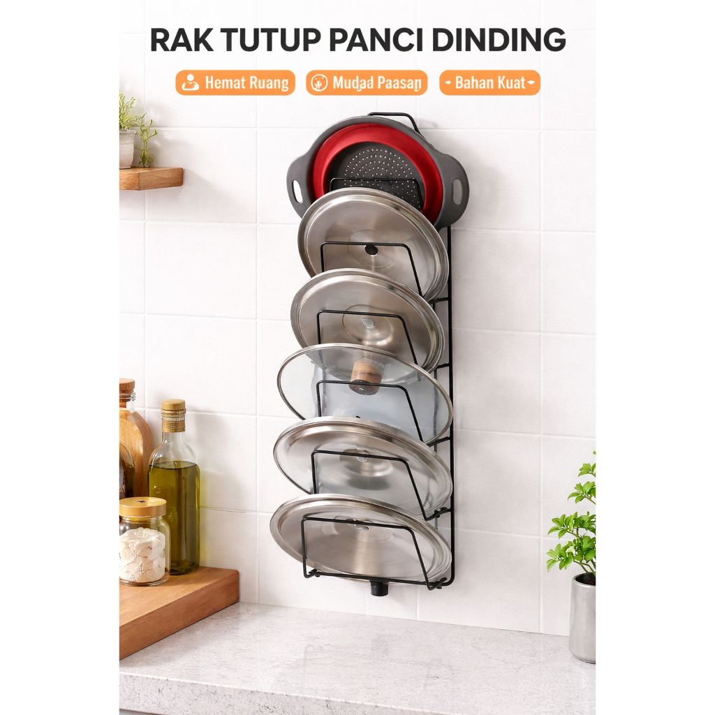 Rak Tutup Panci Dinding - Rak Gantung Panci Dapur - Rak Panci Dapur Dinding -Rak Panci Dapur