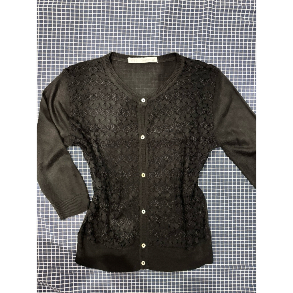 Preloved Cardigan Rajut Tipis Motif Brokat Hitam