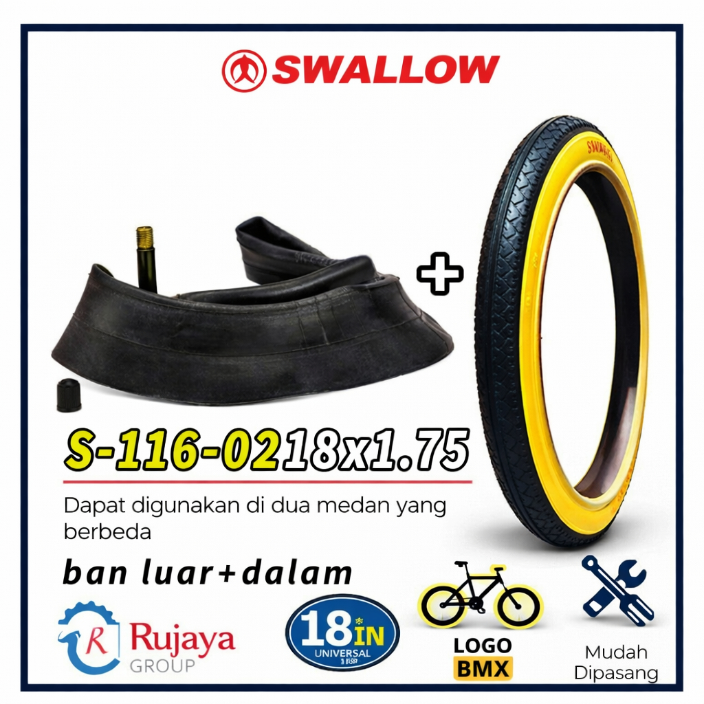 ban luar dalam sepeda BMX 18 x1.75 swallow ban sepeda 18 x 1.75 swallow