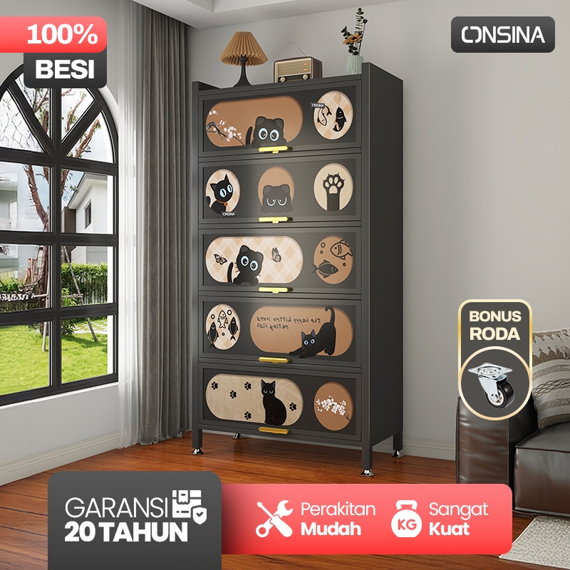 ONSINA Lemari Dapur Motif Tertutup Rak Piring Motif Minimalis Lemari Hias Pajangan Ruang Tamu