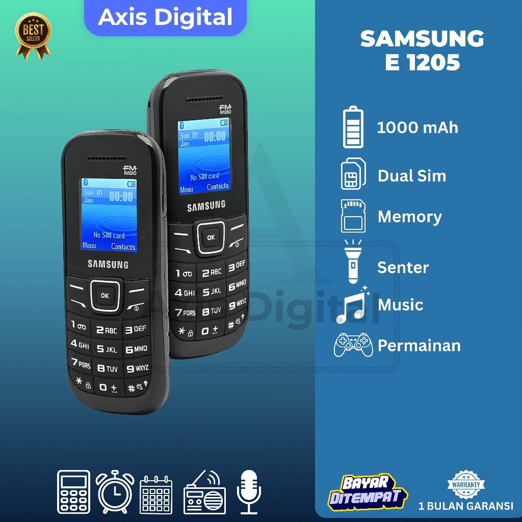 Samsung GT-E1205 HP Jadul - Desain Klasik, Radio FM, Senter, Earjack 3.5mm